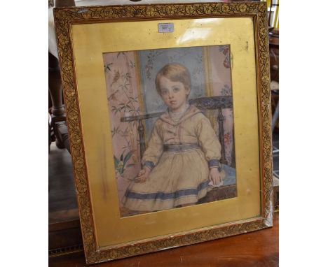 J..C..Moore (British, late 19th Century), portrait of a boy, half length seated and holding a pair of scissors, signed l.r., 