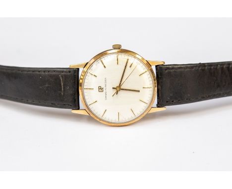 Girard Perregaux vintage 1960's 9ct gold watch, round champagne dial, batons, case diameter approx 32mm, inscription to rever