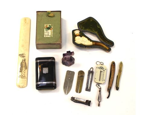 Late 18th/early 19th Century Barber shop miniatures (2) cut throat razor and pen knife and a later set of nail clippers, smal