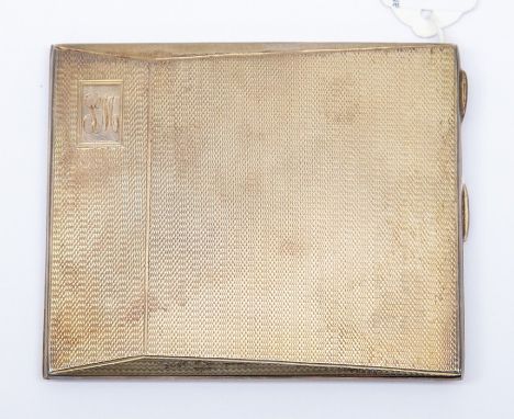 A silver cigarette case, engine turned decoration, monogrammed cartouche, gilt interior, Birmingham 1943, maker Joseph Gloste