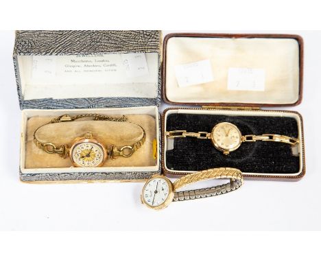 A ladies Cyma 9ct wristwatch, with champagne dial, subsidiary dial, and 9ct expanding strap, together with a 1930's 9ct rose 