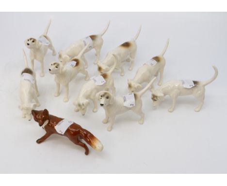 A Beswick collection of hunting hounds and fox, 10 pieces