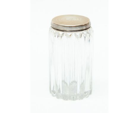 London 1840 Victorian silver topped glass bottle with engine turned detail on lid