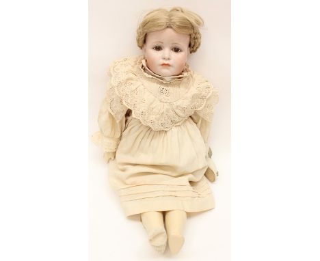 Kammer Reinhardt: A reproduction bisque head Kammer Reinhardt girl doll, open eyes, closed mouth, to reverse 'K R 114 W', cre