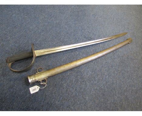 Sword: A Pattern 1890 Cavalry Troopers sword. Blade 34.5". Maltese Cross pierced bowl. Chequered leather hilt with S rivets. 