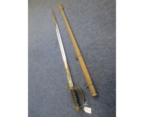 Sword: An 1854 type Pattern Infantry Officers for Indian service. Brass hilt with VR Cypher and fixed guard. Wirebound leathe