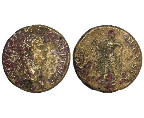 Claudius brass sestertius, Rome Mint 41-42 A.D., obverse:- Laureate bust, right, reverse:- Spes advancing left, holding flowe