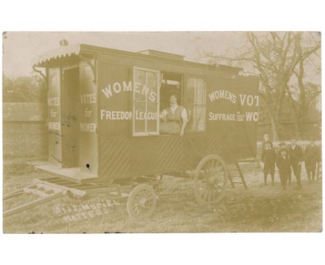 Womens Suffrage Mobile Caravan with Muriel Matters, sent to Helen Macrae (both suffragettes) R/P by E Bradden, Guildford
