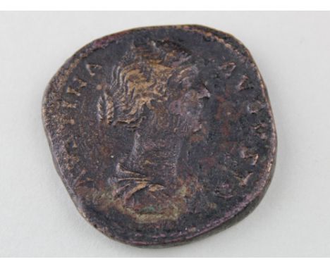 Faustina Junior, brass sestertius struck under Antoninius Pius, Rome Mint 157-161 A.D., reverse:- Concordia standing left, ho