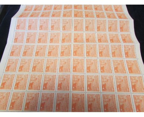 China - East China Peoples Post 1949 $70 22nd Anniversary Chinese People's Liberation Army complete sheet of 100 stamps, unbr