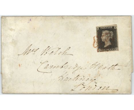 GB - Victorian Penny Black 1840 Plate 7 (K-G) on entire, four good margins, nicely tied by Red MX, Gosport to Cambridge Heath
