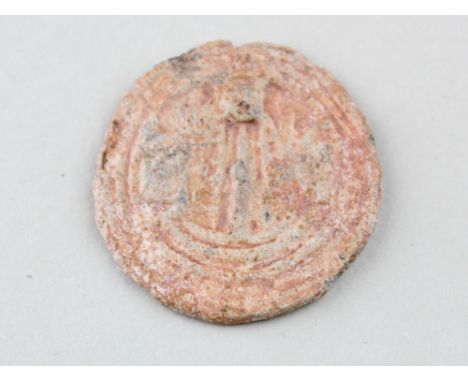 Boy Bishop cast leaded token with an old ticket which states of 'Bury St. Edmunds' the piece is roughly of mediaeval groat si