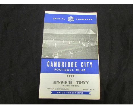 Football - Cambridge v Ipswich 6/11/1961 Floodlight Friendly, club notes that Alf Ramsey will be fielding the full first team