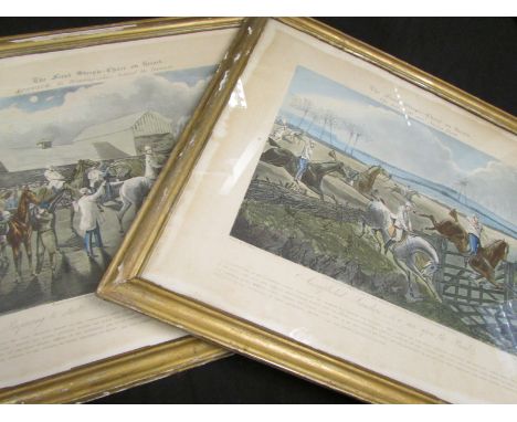 Framed and glazed prints from First Ever Steeplechase 1/1/1839 engraved by J Harris. These show the first ever steeplechase w