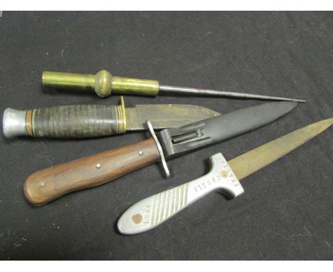 Trench knives including WW2 Italian stamped 1944 Casoli Italia with a WW1 trench art dagger ? a Bowie type knife and German W