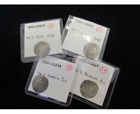 Edward I silver pennies, London 3c and 10cf, Canterbury 10ab and a Berwick-on-Tweed reading obverse:- +EDWA R ANGL DNS hYB ['