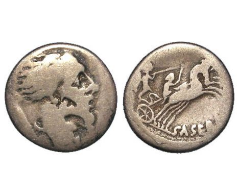 Romam Republican silver denarius of L.Hostilius Saserna, c.48B.C., Sear 418, obverse:- Head of captive Celtic warrior, right,