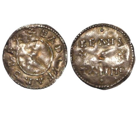 Edward the Elder silver penny, Two Line Type, Spink 1087, obverse reads:- +EADVVEARD REX, reverse reads:- BEAHSTAN MO, see J.