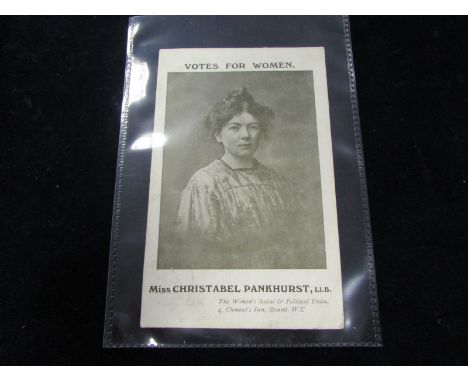 Portrait of Christabel Pankhurst, sent to Mrs E M White from Ada S Flatman (both suffragettes)