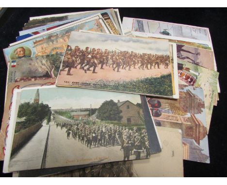 Military - wide range of Art cards inc H Payne, WW1, Comic inc Bairnsfather, plus Patriotic and Fund Raising (approx 84)