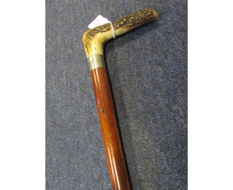 Swordstick: a good Victorian Swordstick handle made from antler. Blade 26" of square form. Silver coloured ferrule engraved '