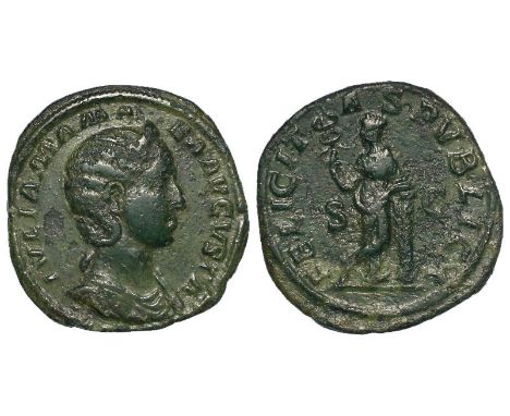 Julia Mamaea brass sestertius, Rome Mint 228 A.D., reverse reads:- FELICITAS PVBLICA S C, FElicitas standing facing, legs cro