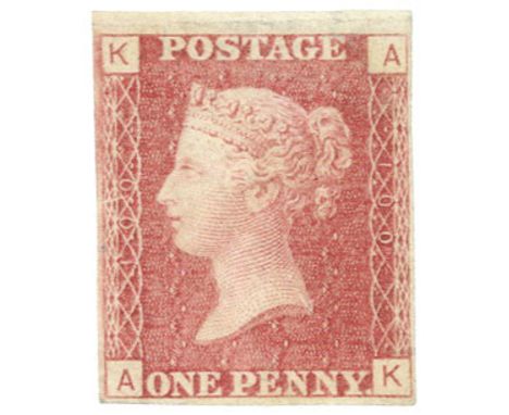 GB - QV 1866 SG43 1d Red Plate 100 (A-K) IMPRIMATUR, four margins. Fine example