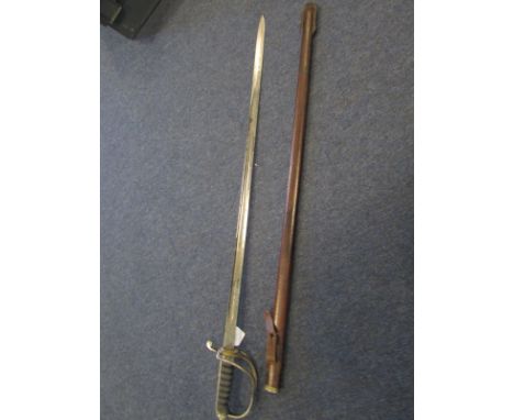 Sword: A good 1821 Pattern Royal Artillery Officers sword in its leather field service scabbard with frog strap (A/F) Blade 3