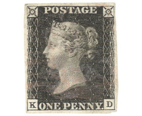 GB - QV Penny Black Plate 5 (K-D) four good margins, lightly cancelled by a pink MX, fine used, no faults, cat £350