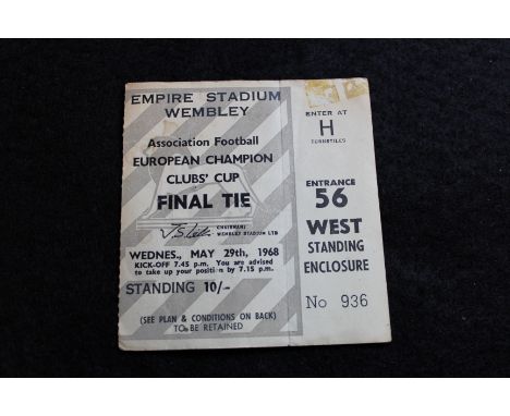 Football Ticket - European Champion Clubs Cup Final Tie at Wembley 29th May 1968