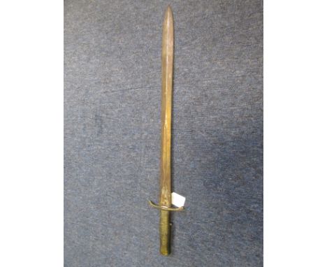 Bayonet: An 1848 Pattern Brunswick sword bayonet. Blade 21.75". Ricasso marked 'VR' 'Enfield 1838'. Catch lacks button top. Q