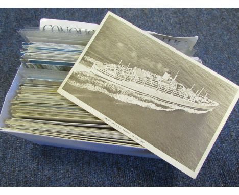 Shipping, small original collection, vintage & modern, paddle steamers, merchant & naval, R/P's, artist drawn, in small box (