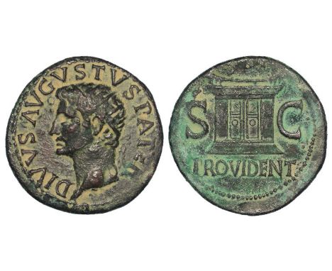 Divus Augustus copper as, struck by Tiberius, Rome Mint 22-30 A.D., reverse:- Altar enclosure, Sear 1789, reverse slightly of