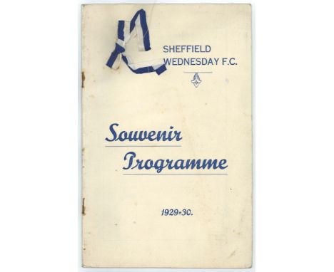 Football - Sheffield Wednesday v Arsenal 7/9/1929 special programme with ribbons. Possibly given to VIP/Directors to celebrat