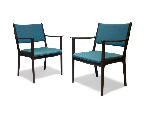 Ole Wanscher (Danish 1903-1985), a pair of model 'PJ 412' armchairs for Poul Jeppesen,Each with applied metal manufacturer's 