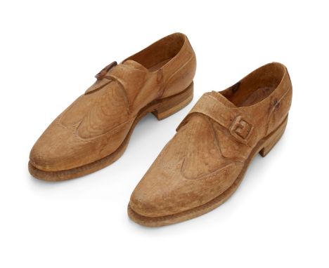 Livio De Marchi (Italian b.1943), a pine carving of a pair of shoes,c.1990, each with hand worked signature to underside,Carv