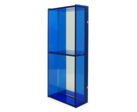 A blue glass and mirrored wall shelf in the manner of Fontana Arte, c.1960,Of rectangular form, with two compartments, having