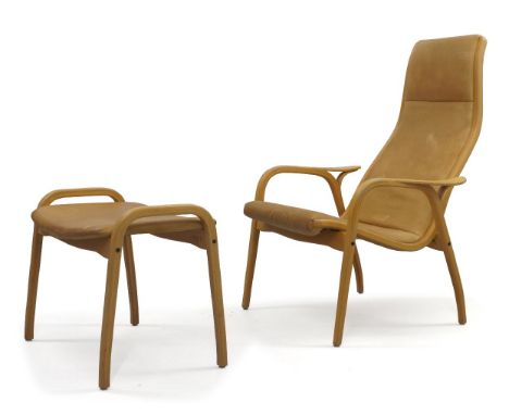 Yngve Ekström (Swedish 1913-1988), a 'Lamino' armchair and ottoman for Swedese,c.1960/70, chair and ottoman with stamped maun