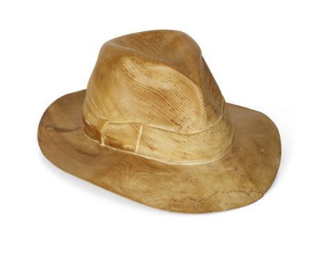 Livio De Marchi (Italian b.1943), a pine carving of a hat,c.1990, hand worked signature to reverse,Carved in solid pine, mode