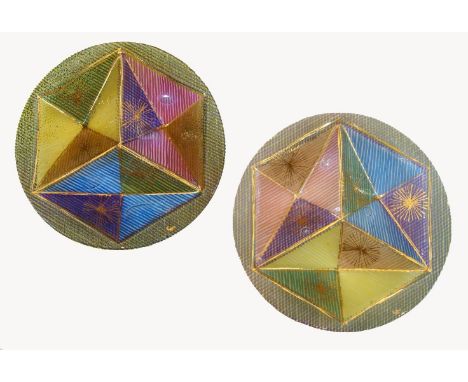 Michael & Frances Higgins (American), a near pair of decorative fused glass serving dishes for Higgins Studio,c.1965, both wi