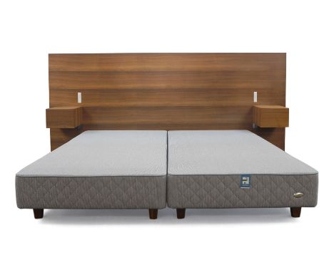 John Pawson CBE (British b.1949), a bespoke walnut bed, c.2015,The rectangular backboard with with two drawers, fitted with e