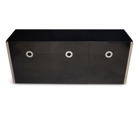 Willy Rizzo (Italian 1928-2013), a black lacquered and chromed sideboard for Mario Sabot,c.1970,The rectangular top above thr