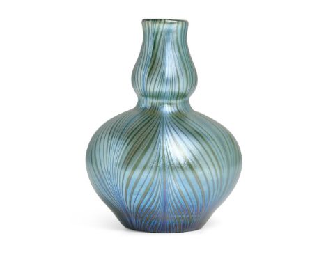 Loetz (Austrian), an iridescent Phaenomen glass vase, Introduced 1898, PG 7501, ground out pontil,The green glass body of bir