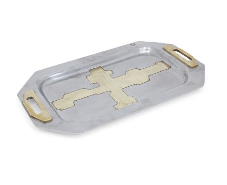 David Marshall (British b.1942), a brutalist aluminium and brass tray, c.1970, manufacturer's marks to underside and cast 'dm