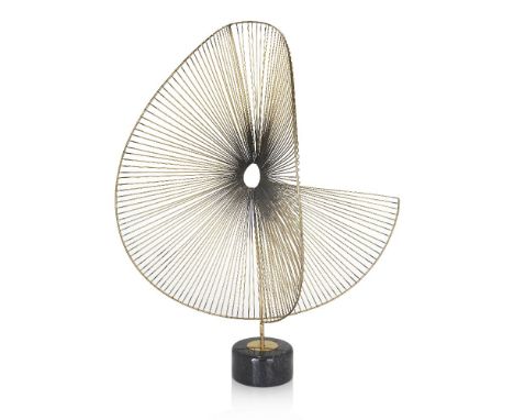 Curtis Jeré (American), a brass table sculpture,c.1980,Of curved radial design, comprising welded brass rods, raised on a cir