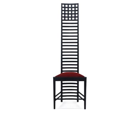 A Modern ebonised hall chair, after a design by Charles Rennie Mackintosh for Hill House,c.1990,     The high ladder backs wi