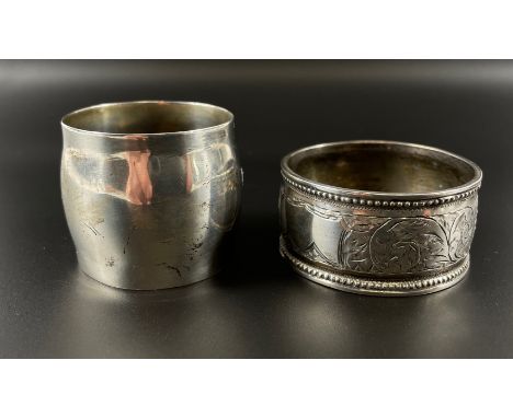 Two silver hallmarked napkin rings, the first (4.5cm dia), Birmingham 1900, the second (4cm dia) London 1884 gross weight 48.