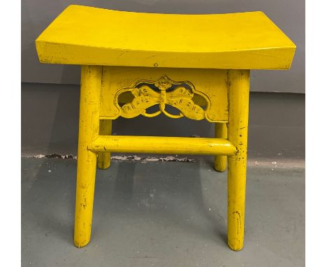 ORIENTAL unusual decorative yellow lacquered based stool - unused item from storageW: 42cm approx D: 31cm approx H: 50cm appr