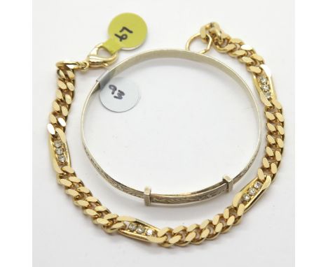 Vintage silver adjustable bangle and a modern stone set gold plated bracelet. P&amp;P Group 1 (£14+VAT for the first lot and 