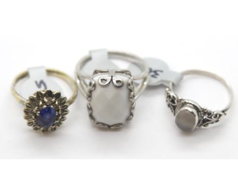 9ct gold and silver vintage stone set ring, a large stone set silver ring and a vintage stone set silver filigree ring. P&amp